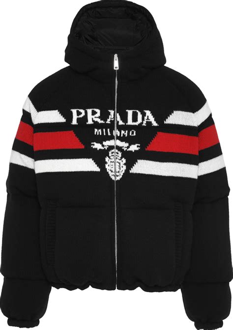 prada red stripe jacket|black prada puffer jacket cropped.